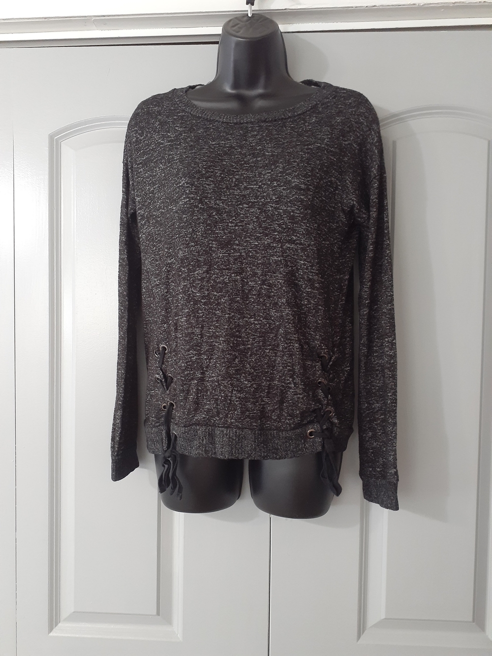 So Clothing Dark Gray Lace-Up Lightweight Sweater